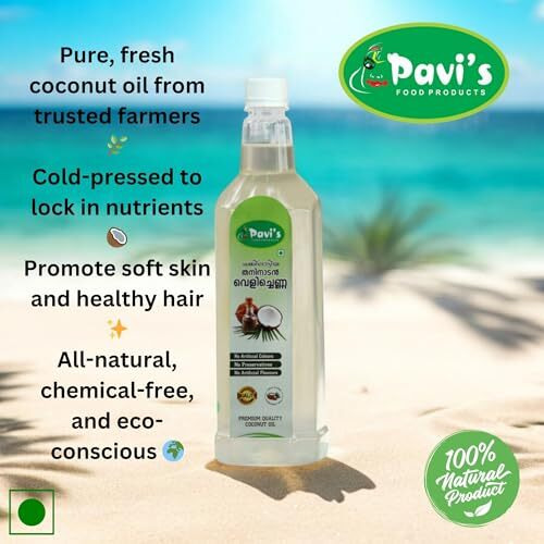 PaviS 100% Pure Cold-Pressed Coconut Oil, 500Ml  Natural, Unrefined, Rich In Nutrients, Perfect For Cooking, Skin & Hair Care, Free From Additives And Preservatives