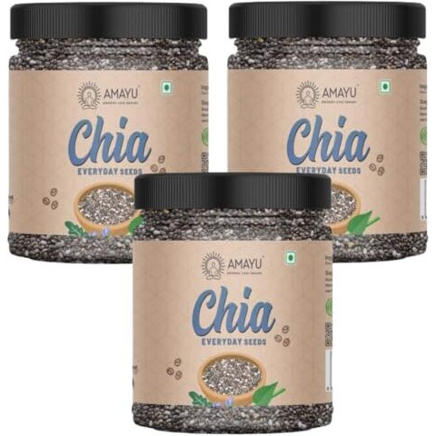 Amayu Raw Chia Seeds 600 Gm | Healthy Snacks For Weight Loss | Seeds For Eating | Rich In Calcium, Protein & Omega 3 | Chia Seed (200 X 3) Pack Of 3