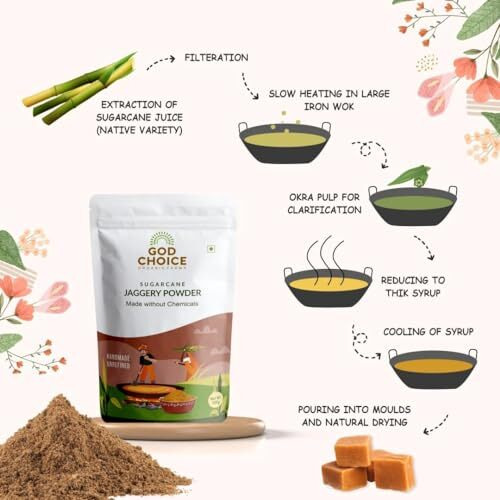 God Choice Organic Farms  Organic Jaggery Powder 500Gm | Handmade | Unrefined And Chemical Free | Pure Jaggery Powder Organic (Pack Of 1)