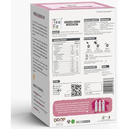 Teafit Bye Bye Bloat Sulaimani Tea Premix | Sweet & Salty Digestive Black Tea | 20 Sachets (200Gm) | Organic Jaggery, Pink Salt & Ayurvedic Spices | Vegan, Detox & Gut Friendly