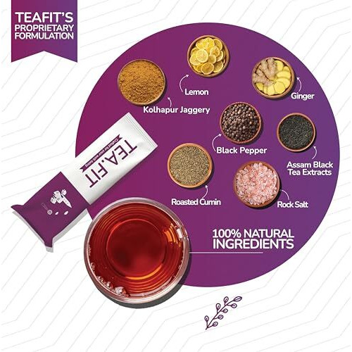 Teafit Bye Bye Bloat Sulaimani Tea Premix | Sweet & Salty Digestive Black Tea | 20 Sachets (200Gm) | Organic Jaggery, Pink Salt & Ayurvedic Spices | Vegan, Detox & Gut Friendly