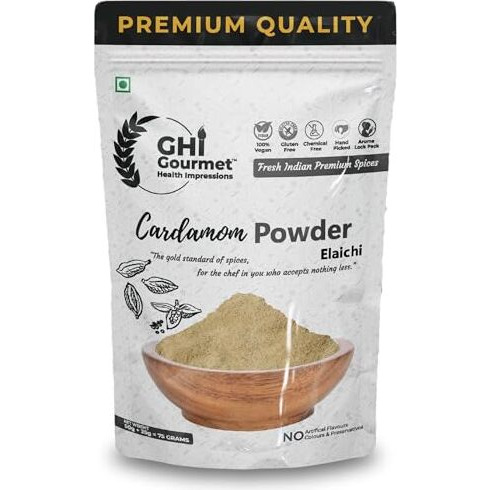 Gourmet Health Impressions Superior Grade Finely Grounded Cardamom Powder 75G And Tellicherry Whole Black Pepper 100G | Pack Of 2 Spices | Non Gmo, No Chemicals Or Preservatives | Net Weight 175G