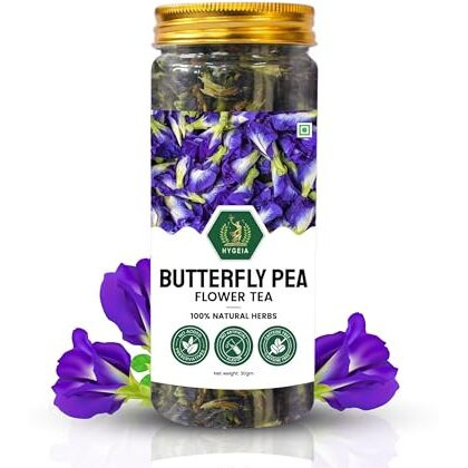 Hygeia Butterfly Pea Flower Tea | 100% Natural Herbal Detox | Super Antioxidant & Brain Health | Aparajita Shankhpushpi | Caffeine-Free | 30G (60 Cups) | Blue Tea For Relaxation & Wellness
