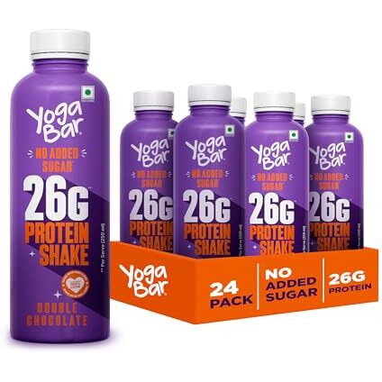 Yogabar Double Chocolate Protein Milk Shake, 26G Protein, No Added Sugar, 24 Pack