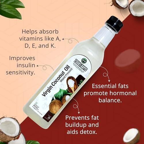Zoukfarms Cold Pressed Virgin Coconut Oil - 1 Lit | 100% Pure, Unrefined, Edible & Cholesterol Free | Extraxted Using A1 Grade Coconuts| Rich In Nutrients | Anti- Imflammatory | Anti-Biotic| Ideal For Cooking & Dressings | Ideal Skin And Hair Application For Babies And Adults