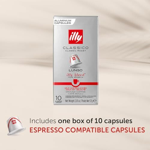 Illys Classico Lungo Aluminium Coffee Capsules, Classic Roast, Ground Coffee 100% Arabica, Mild And Balanced, 10 Capsules, 2.01 Oz/57G