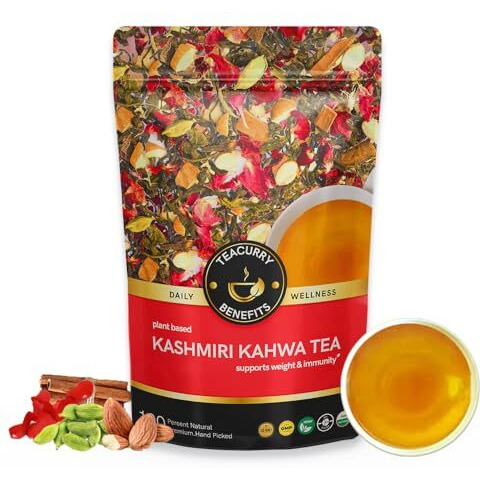 Teacurry Kashmiri Kahwa Green Tea - 100 Grams Loose Tea | Almond, Rose, Cardamom, Cinnamon, Green Tea | Kashmiri Kahwa Green Tea Helps In Weight Loss, Immunity & Digestion