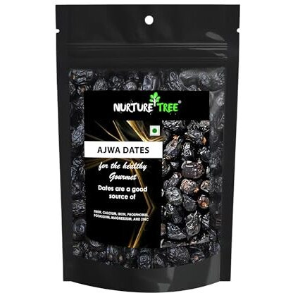 Nurture Tree Premium Saudi Ajwa Dates (Khajoor/Khajur) 500Gm, 100% Natural Soft And Delicious Arabian Dates In Fresh, Khajur Dry Fruits, No Artificial Colours, Gluten Free, No Added Sugars