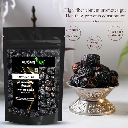 Nurture Tree Premium Saudi Ajwa Dates (Khajoor/Khajur) 500Gm, 100% Natural Soft And Delicious Arabian Dates In Fresh, Khajur Dry Fruits, No Artificial Colours, Gluten Free, No Added Sugars