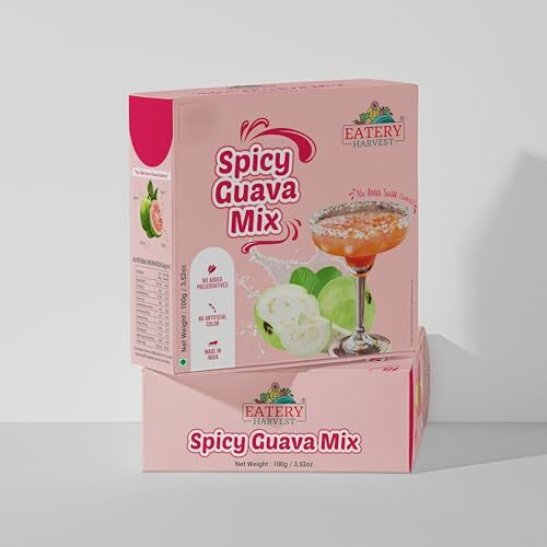 Eatery Harvest Spicy Guava Ready Premix 100 G(10 G*10 Sachets) Sugar Free, Diabetic Friendly, Cocktail Mocktail Mixer, Ready Drink Just Add Water, Spicy Guava Spritzer Mocktail, No Added Color, No Added Sugar, Vegan