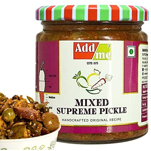 Add Me Traditional Mixed Veg Pickle 200Gm | Home Made Mixed Supreme Mango Chilli Lemon Carrot Ker Ginger Karonda Lasoda Fruit Pickle Glass Pack