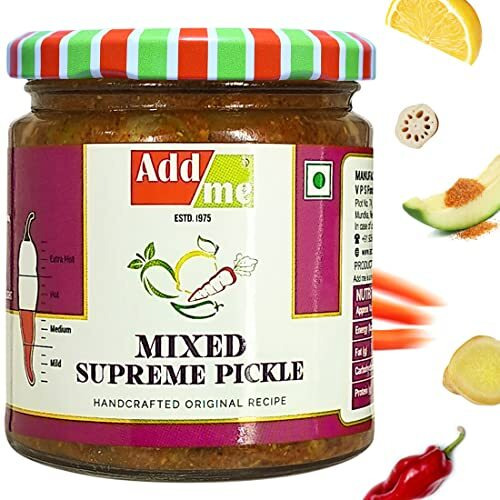Add Me Traditional Mixed Veg Pickle 200Gm | Home Made Mixed Supreme Mango Chilli Lemon Carrot Ker Ginger Karonda Lasoda Fruit Pickle Glass Pack