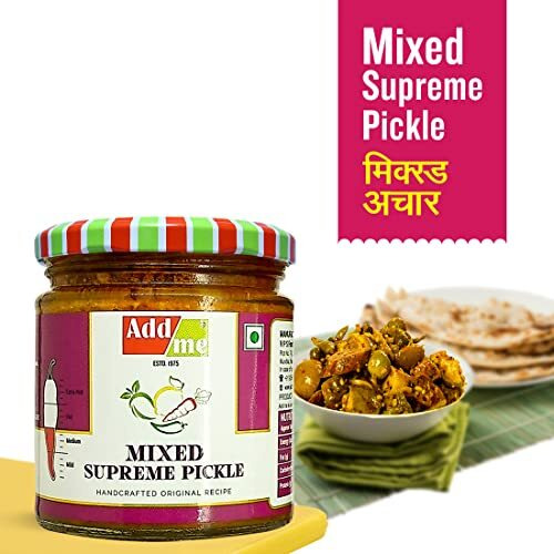 Add Me Traditional Mixed Veg Pickle 200Gm | Home Made Mixed Supreme Mango Chilli Lemon Carrot Ker Ginger Karonda Lasoda Fruit Pickle Glass Pack