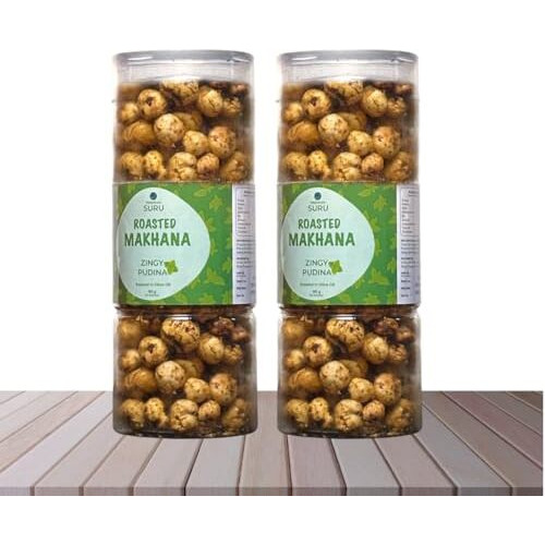 Suru Roasted Makhana Foxnuts, Zingy Pudina Flavour, Olive Oil Roasted, 90G Each (Pack Of 2)