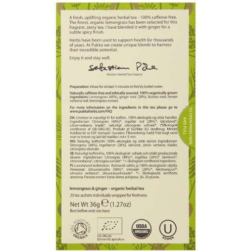 Pukka Organic Tea Bags, Lemongrass, Ginger & Licorice Herbal Tea, Perfect For Feeling Strong, 20 Count 36G