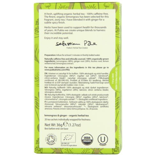 Pukka Organic Tea Bags, Lemongrass, Ginger & Licorice Herbal Tea, Perfect For Feeling Strong, 20 Count 36G