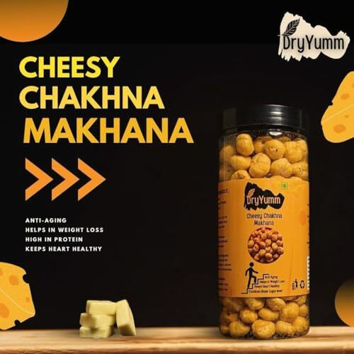 Dryyumm Cheesy Chakhna Makhana 90G | Roasted & Crunchy Fox Nuts | Healthy Snack For Tea Time, Office, Travel & Party | Gluten-Free, Protein-Rich, Vegan Snack (Pack Of 1)