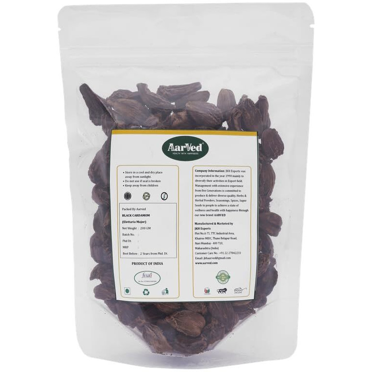 Aarved Pure Organic Black Cardamom/Badi Elaichi (200G) Organically Grown Fresh- Ideal For Cooking And Baking, Aromatic Indian Spice (Pack Of 1)