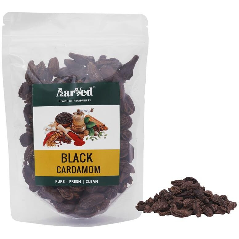 Aarved Pure Organic Black Cardamom/Badi Elaichi (200G) Organically Grown Fresh- Ideal For Cooking And Baking, Aromatic Indian Spice (Pack Of 1)
