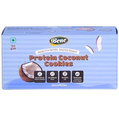 Bene Protein Coconut Cookies  17G Protein | High-Protein Biscuits With Real Coconut & Whole Wheat | No Maida, No Refined Sugar, No Preservatives | Healthy Crunchy Snack | 1 Pack (80 Gram)