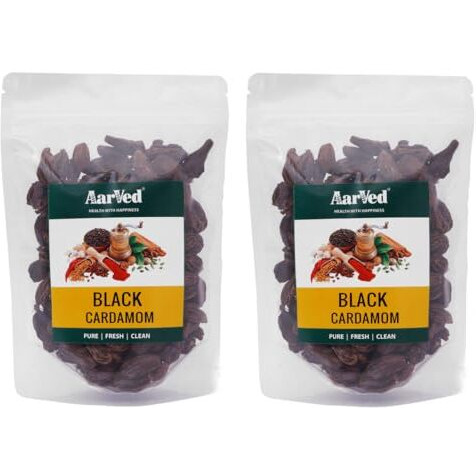 Aarved Pure Organic Black Cardamom/Badi Elaichi (200G X 2) Organically Grown Fresh- Ideal For Cooking And Baking, Aromatic Indian Spice