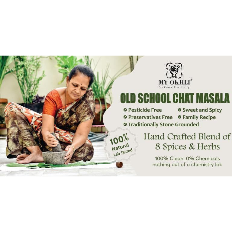 My Okhli Handcrafted Chat Masala | Traditionally Stone Grounded | Ancient Family Recipe | Perfect Blend Of 8 Spices & Herbs For Great Taste & Aroma | No Preservative & Pesticides| 100 % Natural And Lab Tested