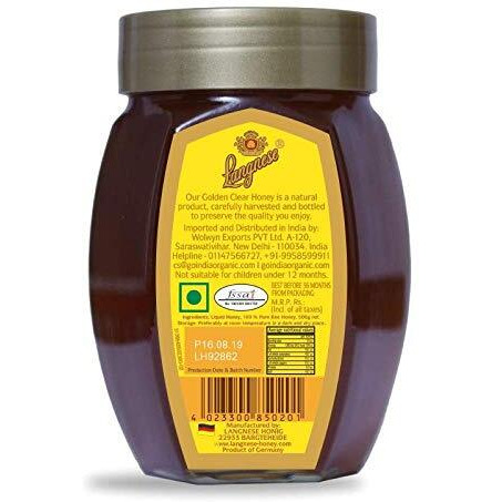 Langnese 100% Natural Golden Clear Pure Bee Honey With Rich And Smooth 500Gm Jar (Imported)