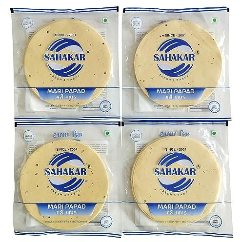 Sahakar Black Pepper Urad Papad (Medium Spicy) 800 Grams (4 Pack Of 200 Grams)