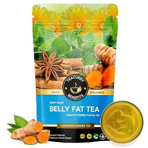 Teacurry Belly Fat Tea (100 Gram Loose With Herbs) - Caffeine-Free Flatter Tummy, Helps With Belly Fat | 100% Natural