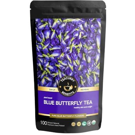 Teacurry Blue Butterfly Tea (10 Tea Bags) - For Skin Glow, Hair Care & Eyes | Natural Blue Pea Flower Tea For Skin And Hair