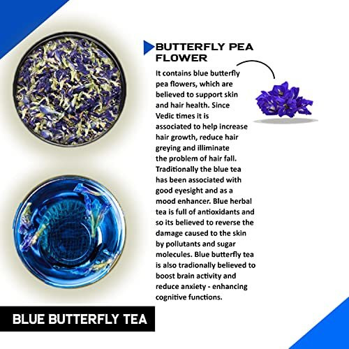 Teacurry Blue Butterfly Tea (10 Tea Bags) - For Skin Glow, Hair Care & Eyes | Natural Blue Pea Flower Tea For Skin And Hair