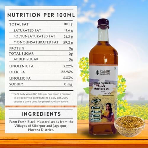 Village Company Cold Pressed Black Mustard Oil | Extra Virgin, Edible, Pure | Wood Pressed & Unrefined | Glass Bottle (1000 Ml_Pack Of 2)