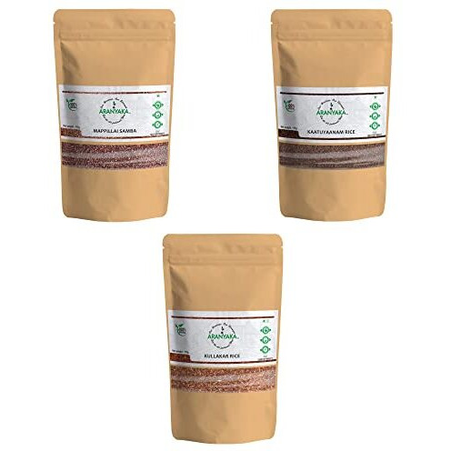 Aranyaka Red Rice Combo | Mappillai Samba, Kattuyanam And Kullakar Rice | 1 Kg Each | Red Rice| Diabetic Friendly| Medium Grain, Unpolished|(3Kg In Total)