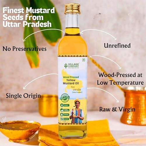 Village Company Cold Pressed Yellow Mustard Oil | Extra Virgin, Edible, Pure | Wood Pressed & Unrefined (1 Ltr (Pack Of 2), Cold Pressed Extra Virgin)
