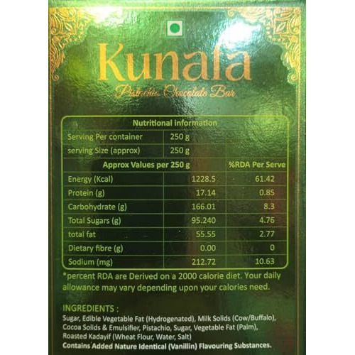 Kunafa Pistachio Premium Milk Chocolate Bar, With Real Pista Cream 250G