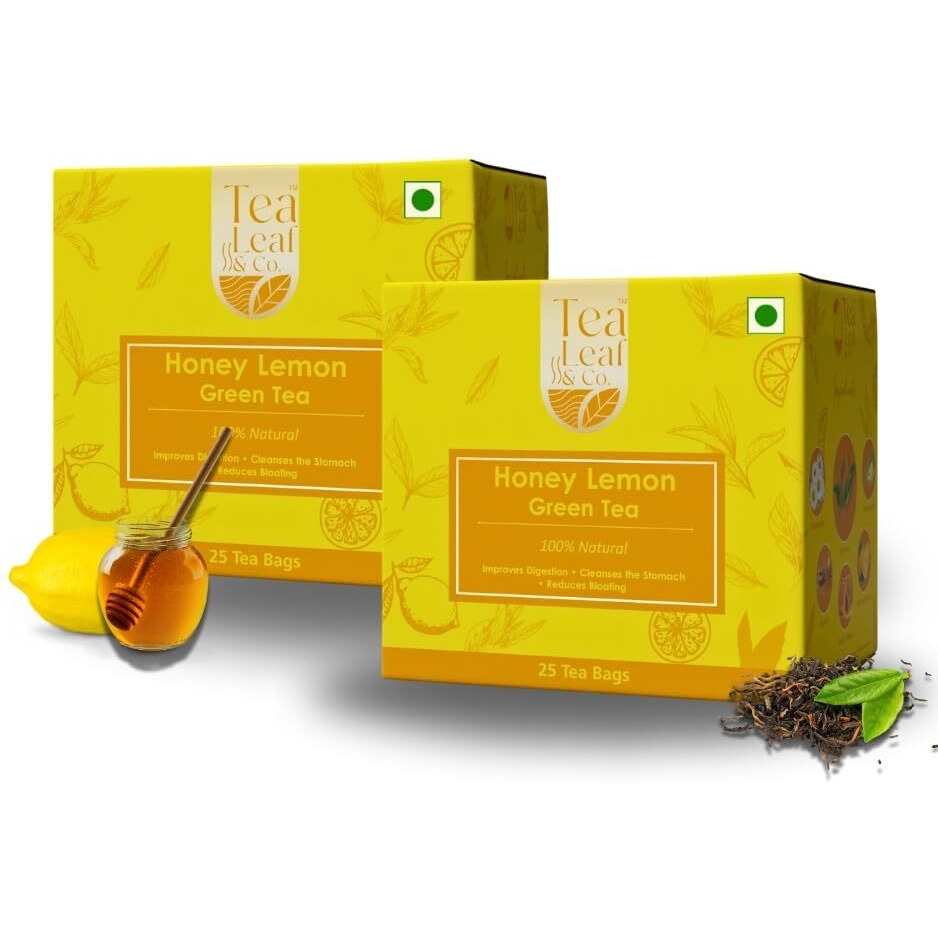 Tea Leaf & Co. Honey Lemon Green Tea Improves Immunity & Digestion Farm Fresh Herbal Tea Total 50 Tea Bags Pack Of 2