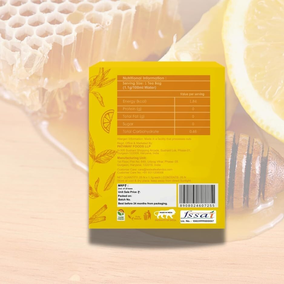 Tea Leaf & Co. Honey Lemon Green Tea Improves Immunity & Digestion Farm Fresh Herbal Tea Total 50 Tea Bags Pack Of 2