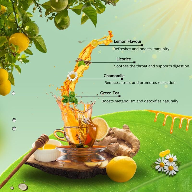 Tea Leaf & Co. Honey Lemon Green Tea Improves Immunity & Digestion Farm Fresh Herbal Tea Total 50 Tea Bags Pack Of 2