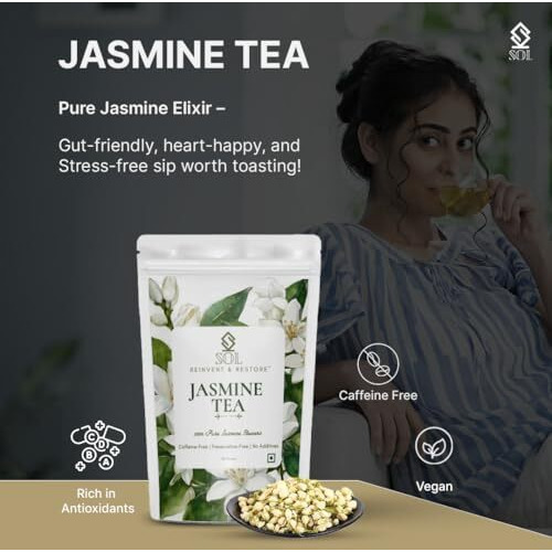 Pure Jasmine Tea - 50 Grams | Sun Dried Jasmine Flowers For Stress Relief, Improved Heart Health & Weight Management | 100% Natural | No Additives | By Sol - Reinvent & Restore