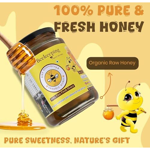 Ms Beekeeping 100% Pure Organic Raw Honey  250 Grams | Unprocessed & Unfiltered | No Sugar, No Preservatives | Multi-Flora Wild Honey | Natural Superfood For Immunity & Digestion (250 Gram)