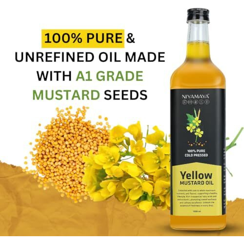 Niyamaya Yellow Mustard Oil- 1000Ml | A1 Grade 100% Wood Pressed Healthy Cooking Oil | Kolhu, Chekku, Kacchi Ghani Mustard Oil | Omega 3 | Natural Till Tel Rich In Mufa