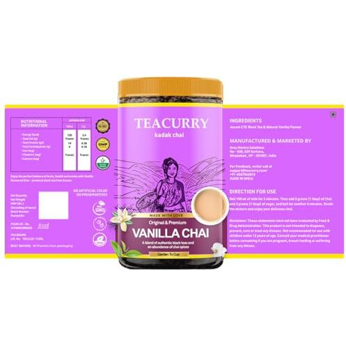 Just Vedic Vanilla Chai Tea (100 Grams, 50 Cups) - Helps With Calmness And Sugar Craving - Vanilla Tea Leaves