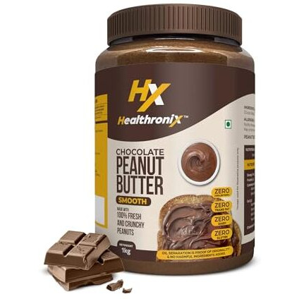 Healthronix Chocolate Smooth Peanut Butter 1Kg | 25G Protein & 4G Dietary Fibre | Tasty & Healthy Chocolate Spread For Breakfast & Snacks, Made With Roasted Peanuts, Zero Cholesterol & Trans Fat