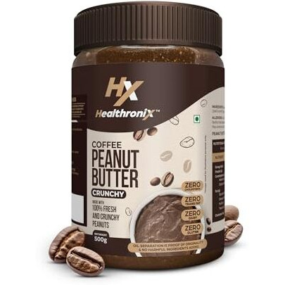 Healthronix Coffee Crunchy Peanut Butter 500G | 27G Protein & 7G Dietary Fibre | Healthier & Tastier Nut Butter Spread For Morning Breakfast, Evening Snacks | Zero Trans Fat | Creamy Peanut Butter