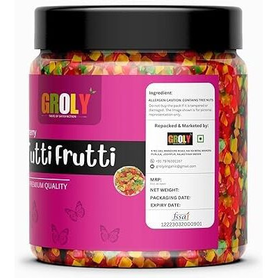 Groly Organic Tutti Frutti For Cake 400 Gm | Tuti Fruti | Cherries | Cherry (400G)