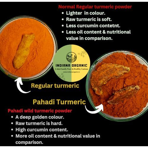Indiana Organic Pahadi Wild Turmeric Powder Haldi Powder | 200 Gram | High Curcumin & Oil Content | Unprocessed And Organic Haldi Powder | Sourced Fromkumaon Hills, Uttarakhand | Chemical-Free | Freshly Ground Packed On Order