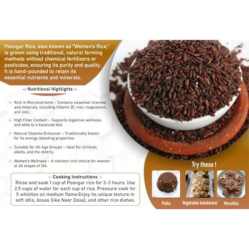 Aranyaka Traditional Kaikuthal(Hand-Pounded)| Poongar Boiled Red Rice (1.5 Kg) | Diabetic Friendly, Gluten Free | (Medium Grain, Unpolished) (1500G)