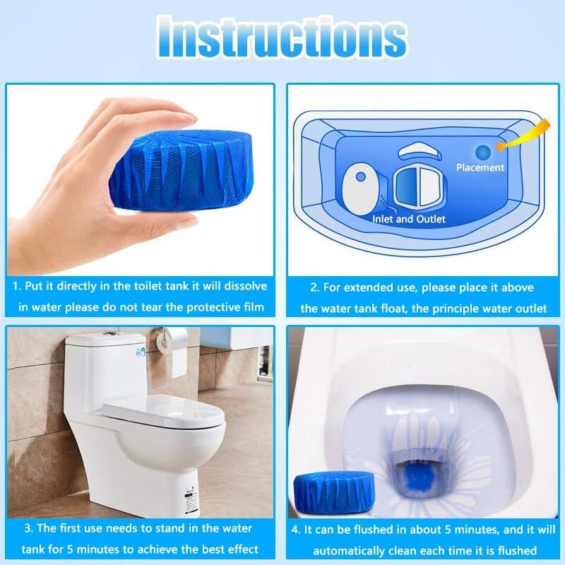 Live2Btter 10 Pcs Toilet Bowl Deodorizer Cleaner Powerful Automatic Flush Toilet Cleaner Tablet/Automatic Toilet Bowl Cleaner Tablets Stain Remover Bathroom Flush Tank Blue Tab Tablet