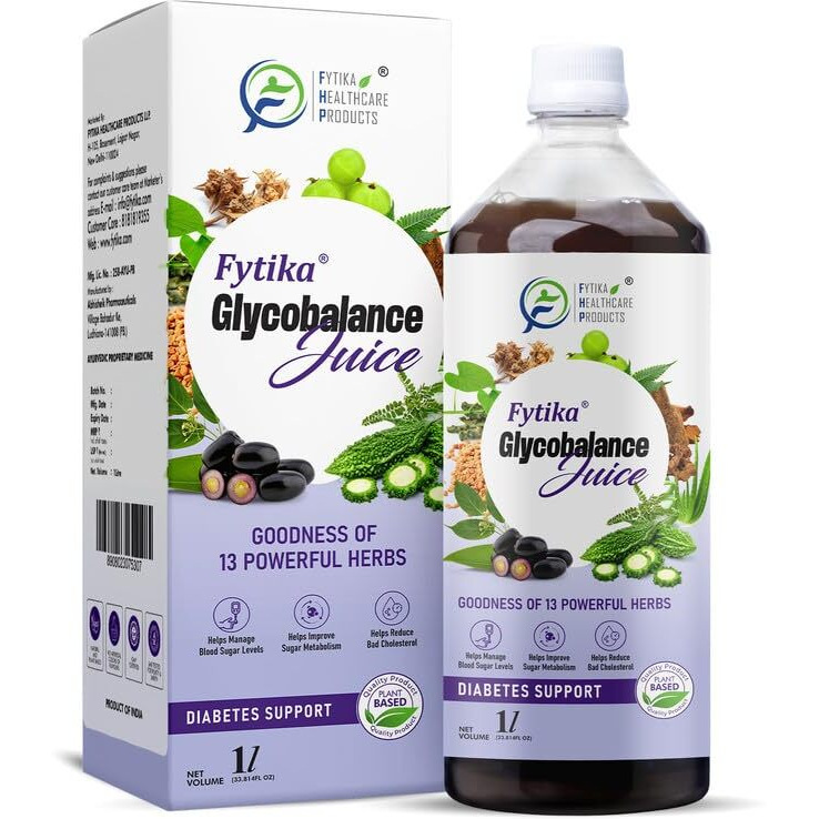 Fytika Glycobalance Diabetic Juice  1L | Blend Of 13 Ayurvedic Herbs | Amla, Guduchi, Methi, Neem, Karela, Jamun | 100% Ayurvedic Herbal Juice For Men & Women (Pack Of 1)