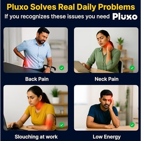 Pluxo Posture Corrector For Women And Men  Adjustable Posture Corrector Belt For Back Support, Spine Alignment & Pain Relief  Comfortable & Lightweight For Relaxed Use | Waist Size 28-42 Inches